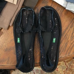 Black sequin slip one shoes
